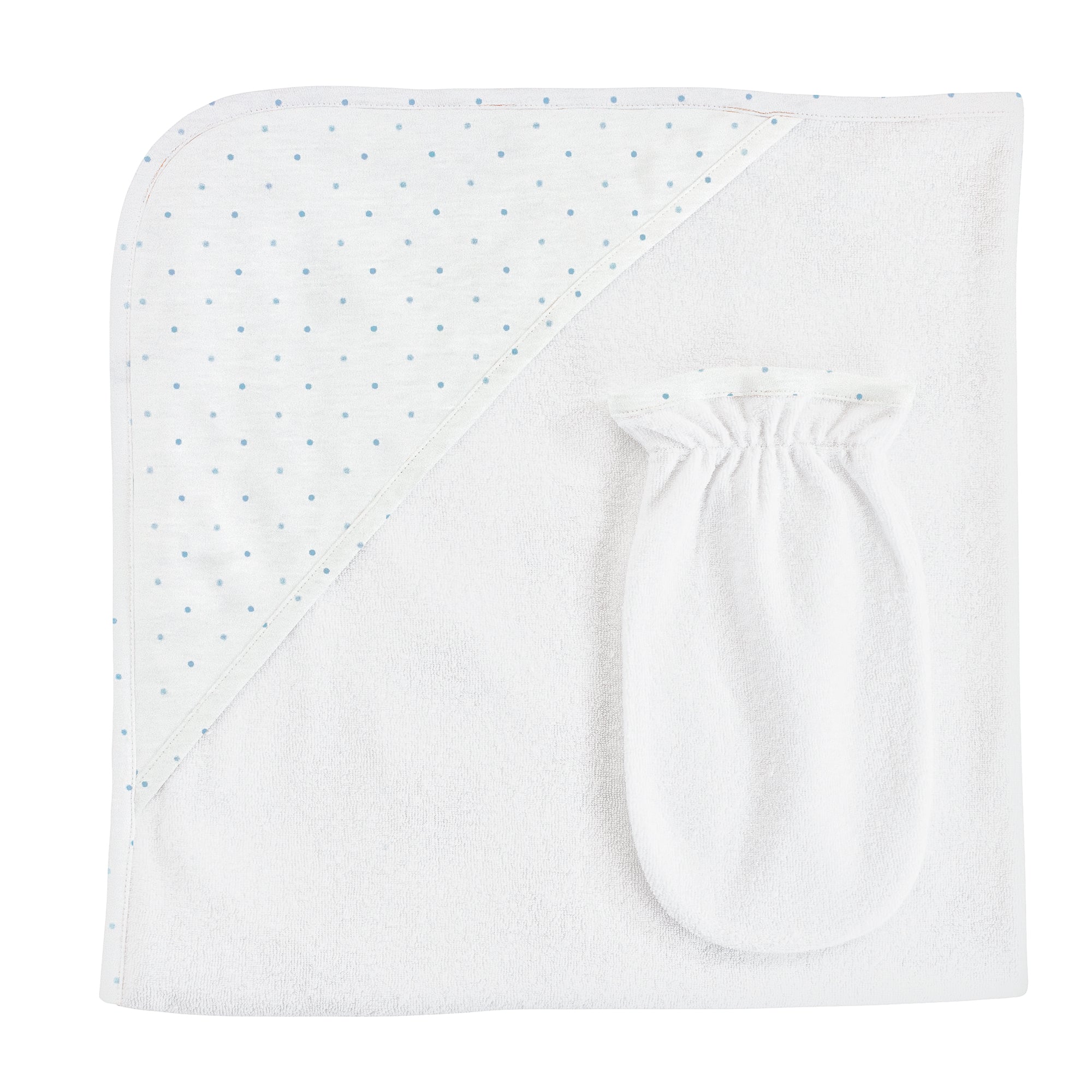 Baby Club Chic Blue Dots, Hooded Towel with Mitt Set