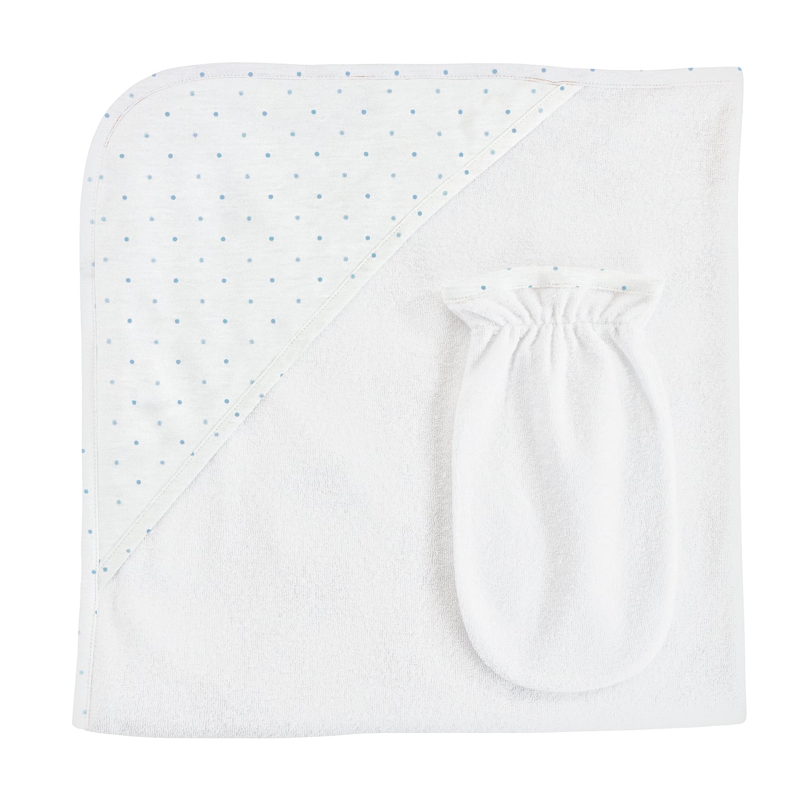 Baby Club Chic Blue Dots, Hooded Towel with Mitt Set