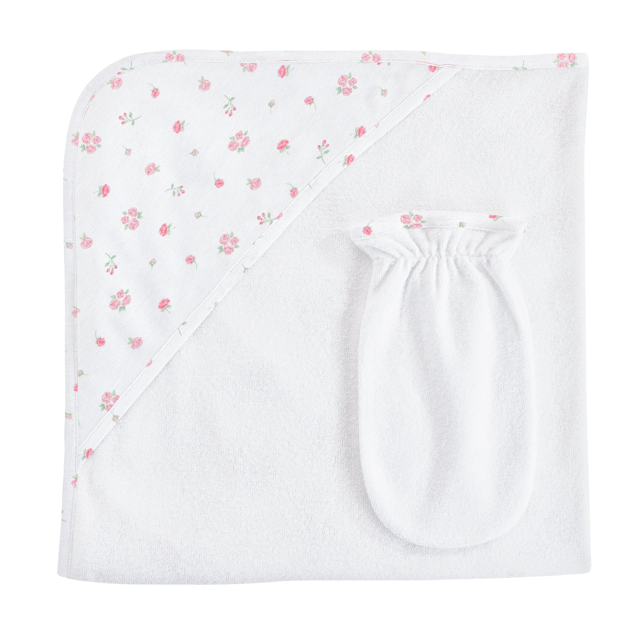 Baby Club Chic Tiny Rosebud, Hooded Towel with Mitt Set