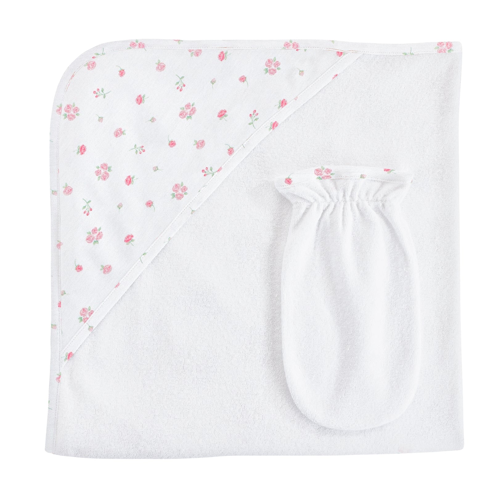 Baby Club Chic Tiny Rosebud, Hooded Towel with Mitt Set
