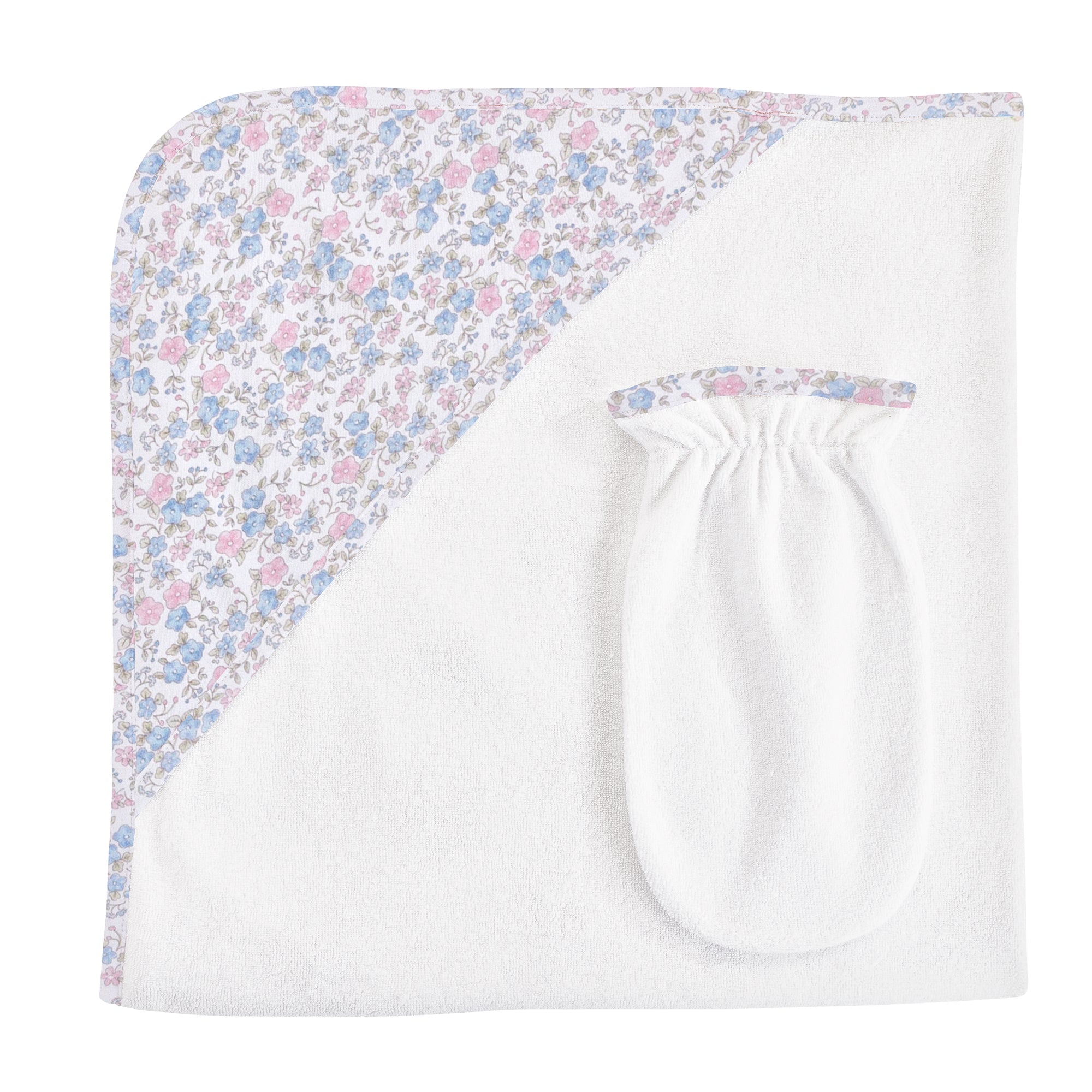 Baby Club Chic Tiny Soft Floral Printed Pima Hooded Towel with Mitt Set
