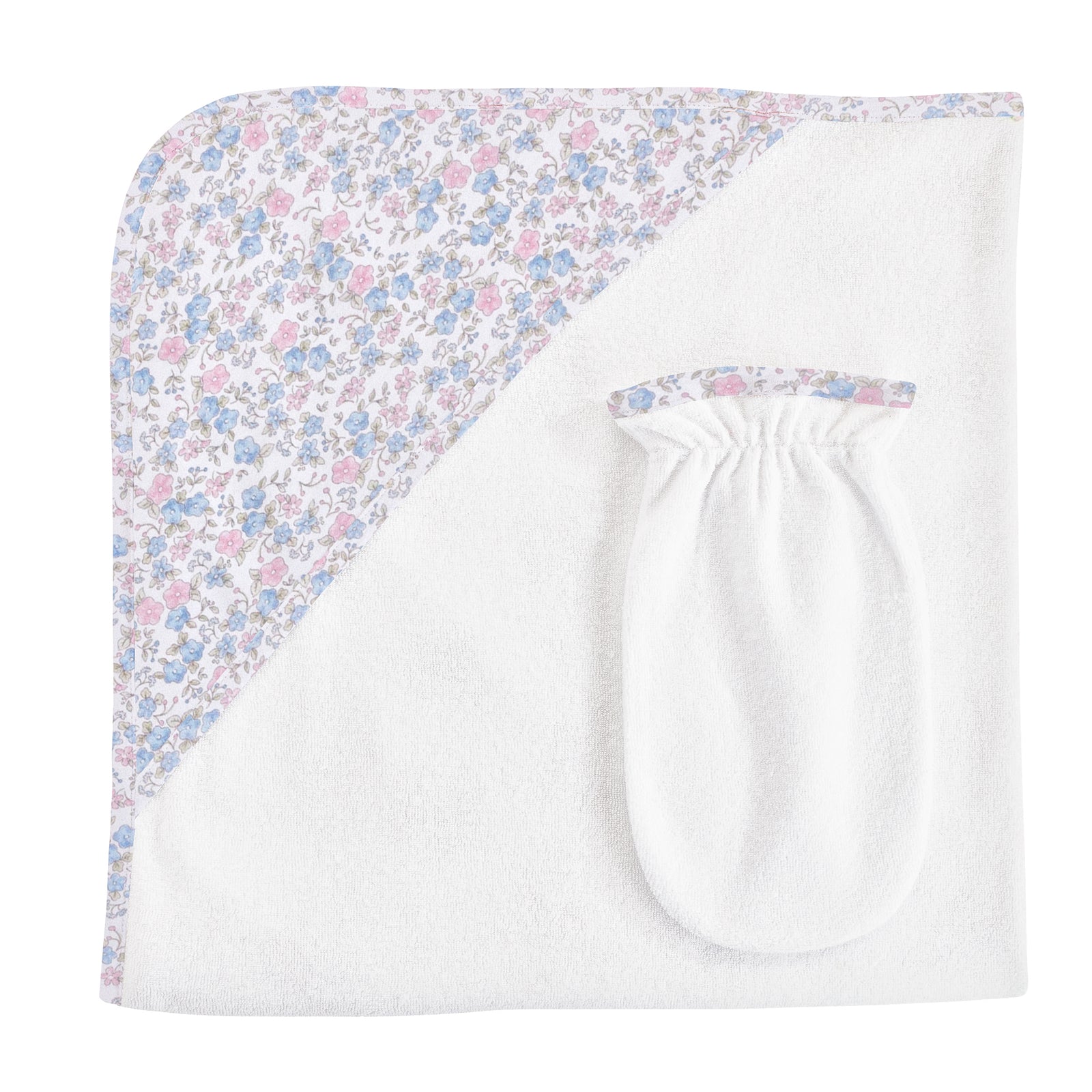 Baby Club Chic Tiny Soft Floral Printed Pima Hooded Towel with Mitt Set