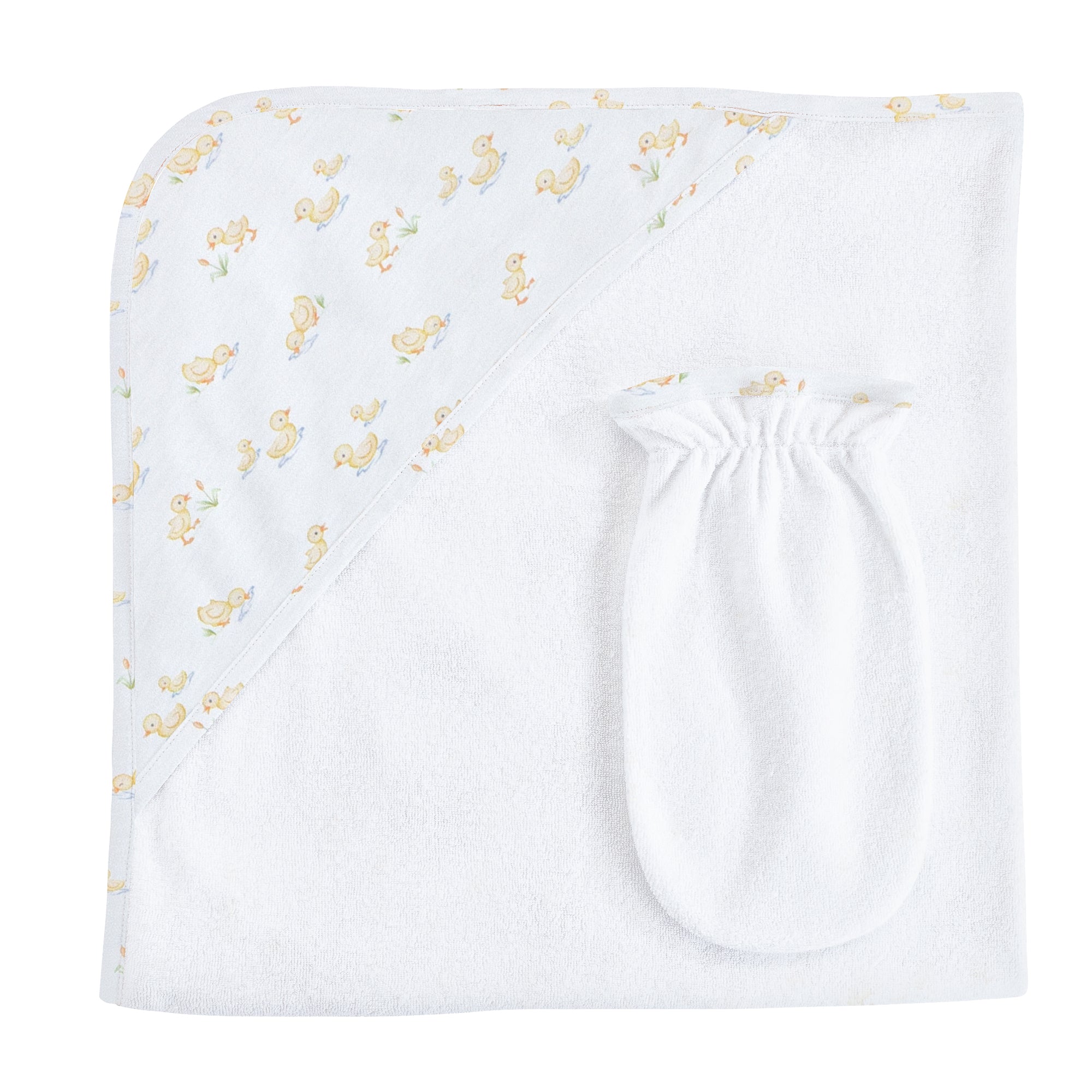 Baby Club Chic Tiny Baby Duckies, Hooded Towel with Mitt Set