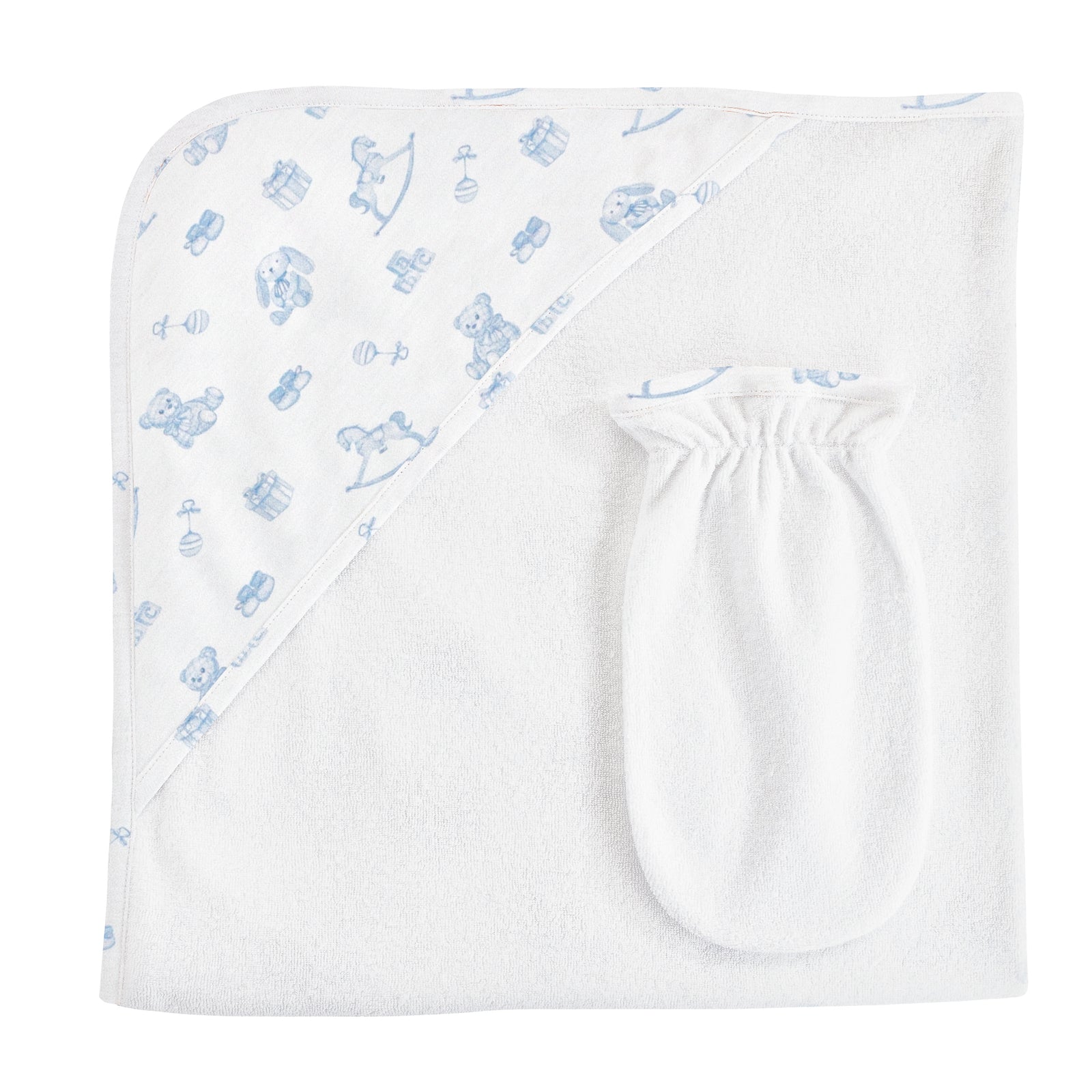 Tiny Baby Toys, Hooded Towel with Mitt Set, Blue