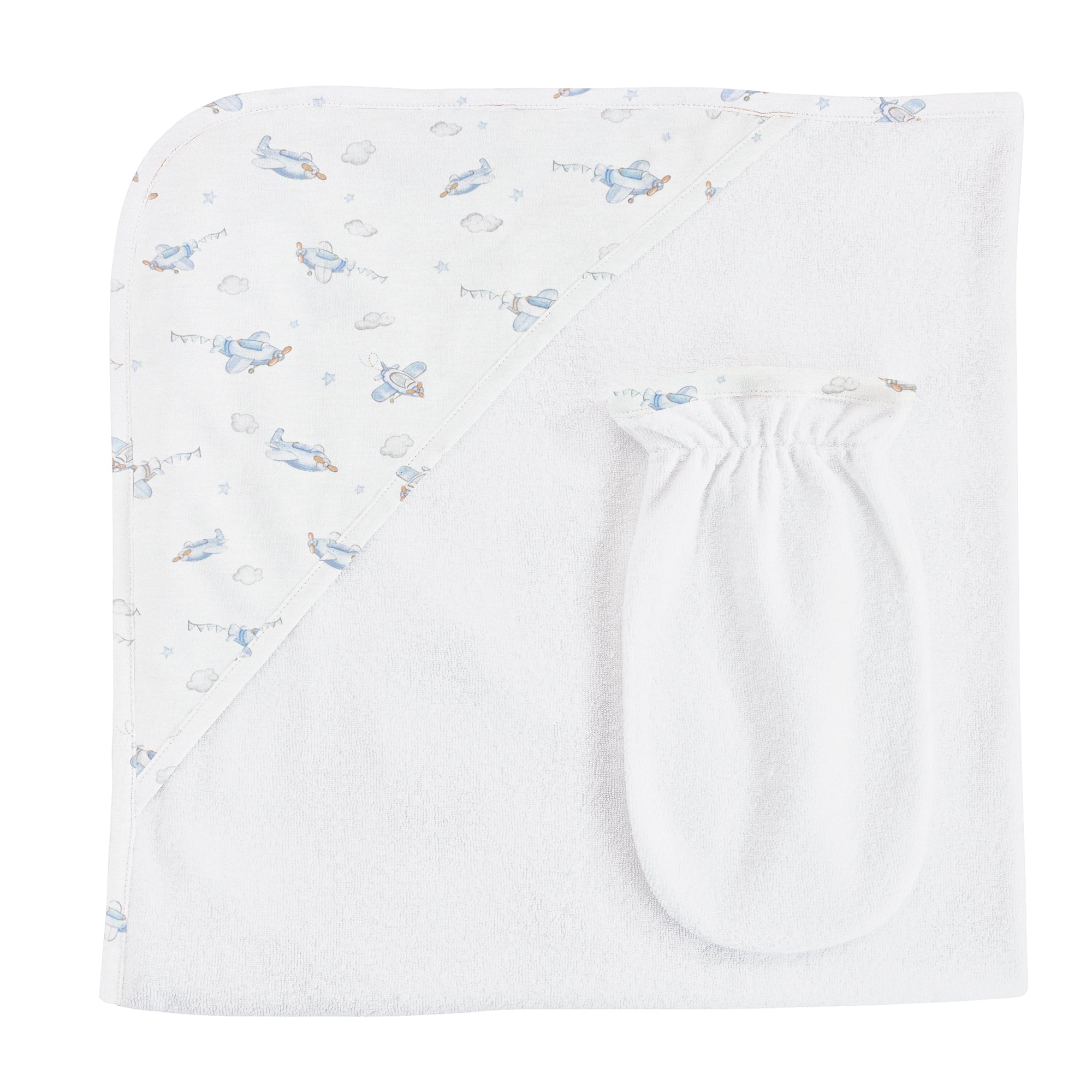 Baby Club Chic Up Up Away Printed Pima Hooded Towel with Mitt Set