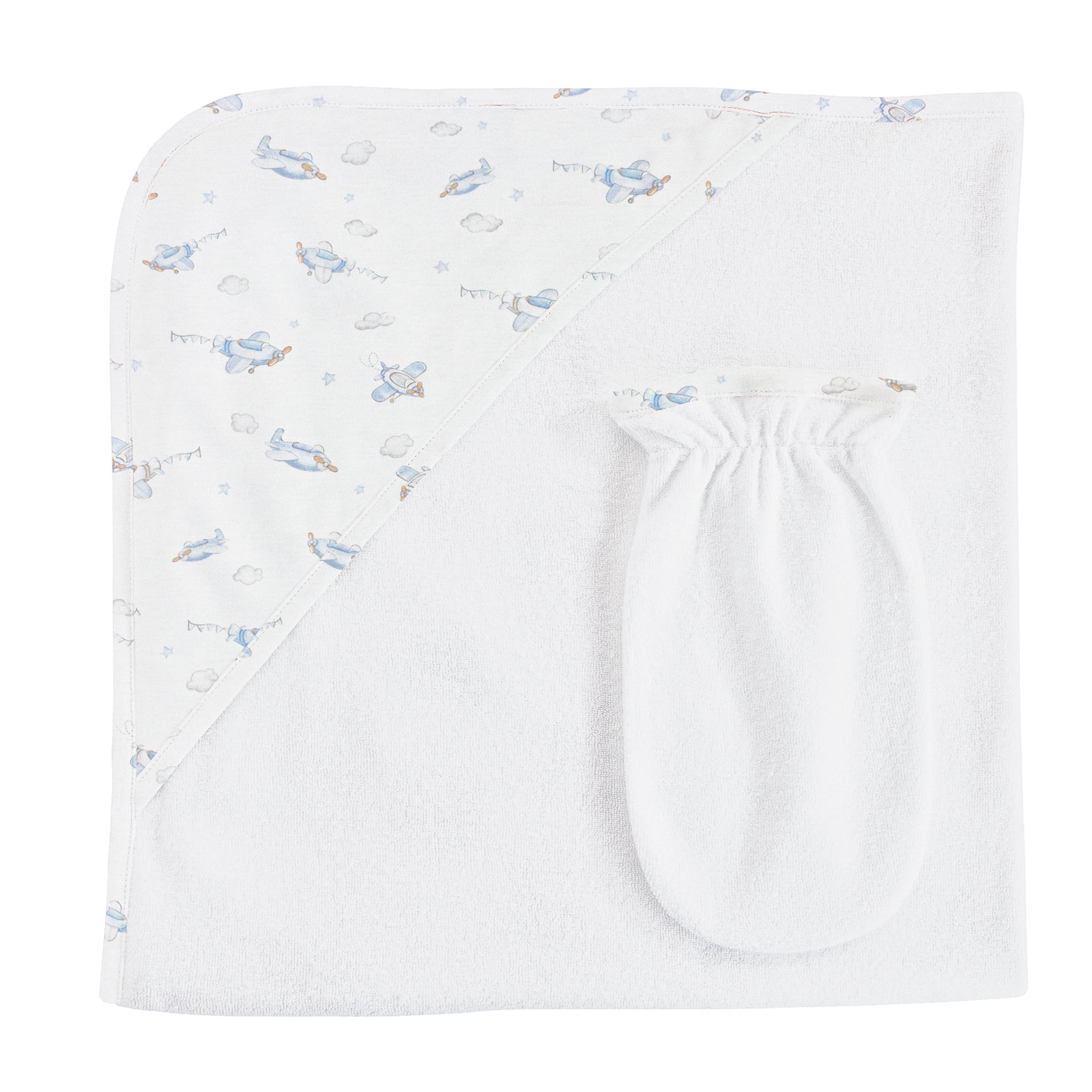 Baby Club Chic Up Up Away Printed Pima Hooded Towel with Mitt Set