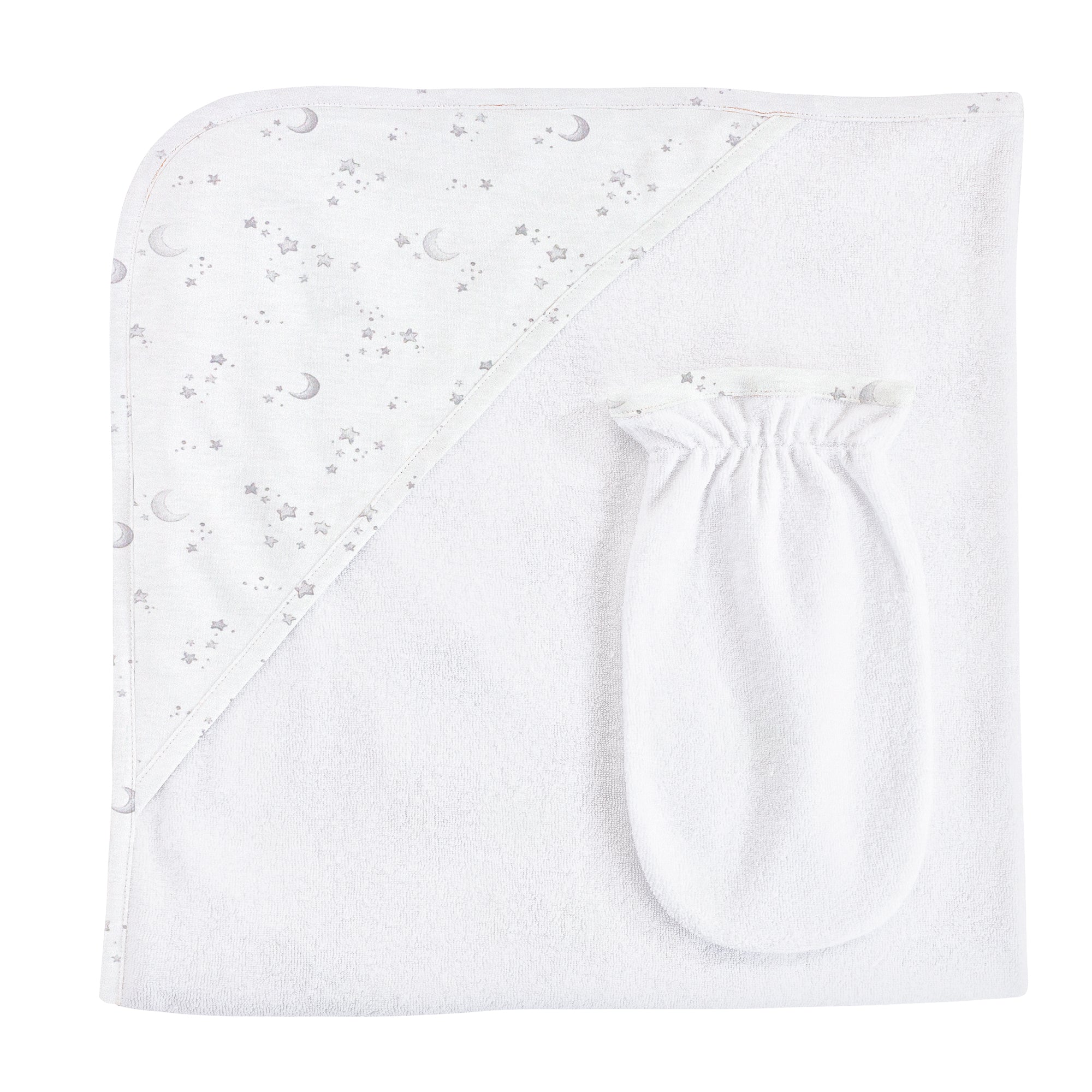 Baby Club Chic Whisper of Stars Gray Printed Pima Hooded Towel with Mitt Set