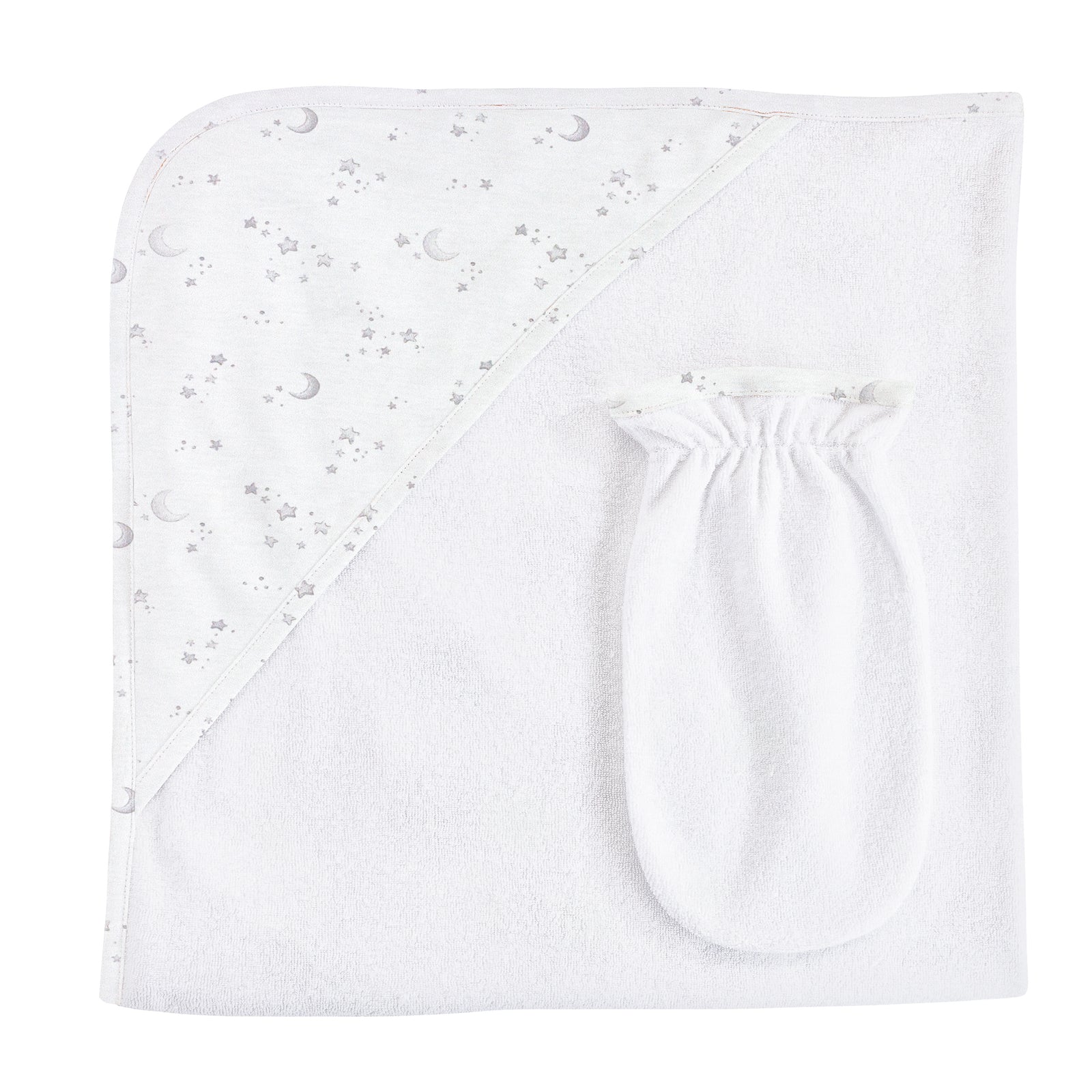 Baby Club Chic Whisper of Stars Gray Printed Pima Hooded Towel with Mitt Set