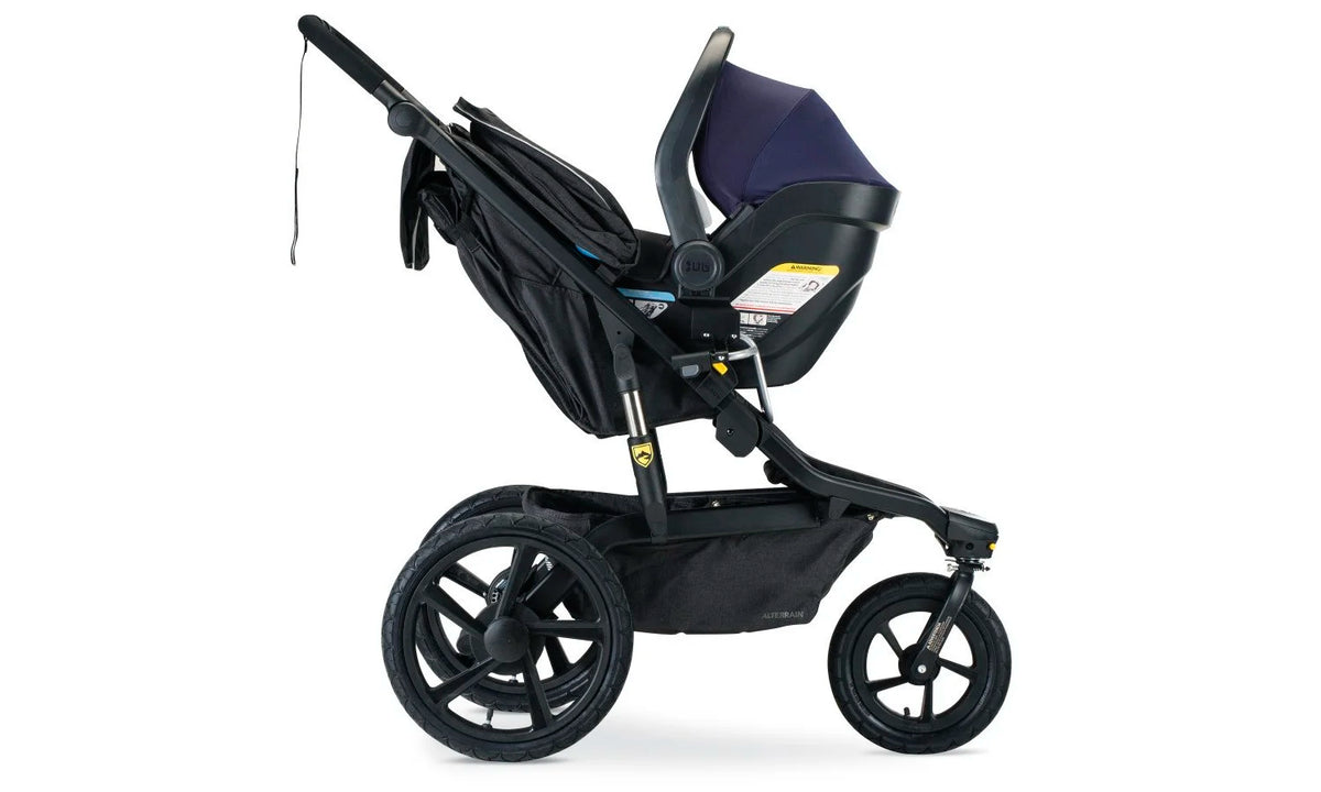 Right Side Profile View of UPPA Baby Infant Car Seat Attached to Alterrain Jogging Stroller