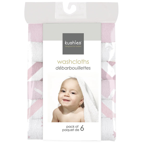 Washcloths - 6 Pack, White Pink