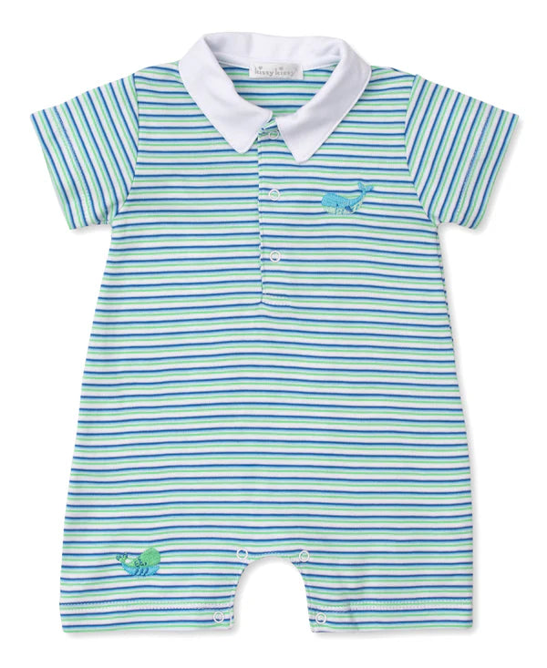 Watercolor Whales Short Stripe Collared Playsuit