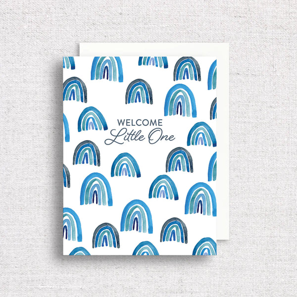 "Welcome Little One" Blue Rainbows Greeting Card