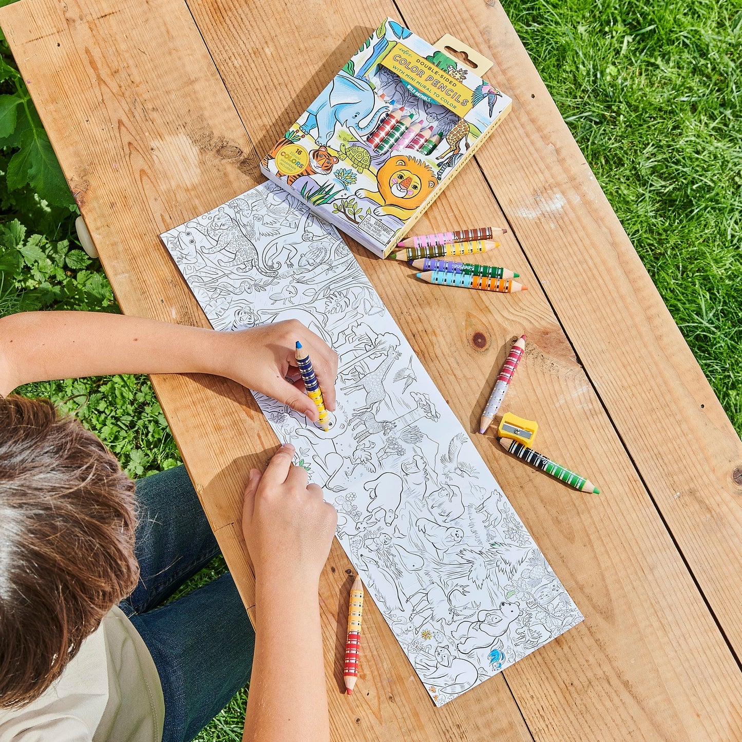 Mini Mural with Double-Sided Color Pencils, Wild Animals