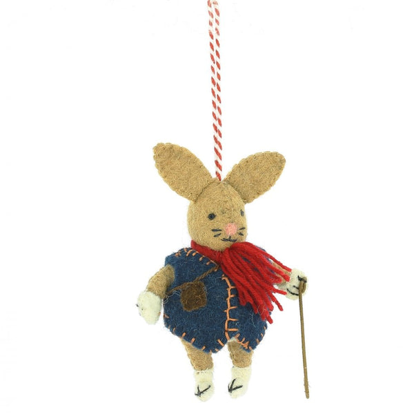 Woodland Rabbit with Waistcoat, Satchel & Walking Stick Hanging Decoration