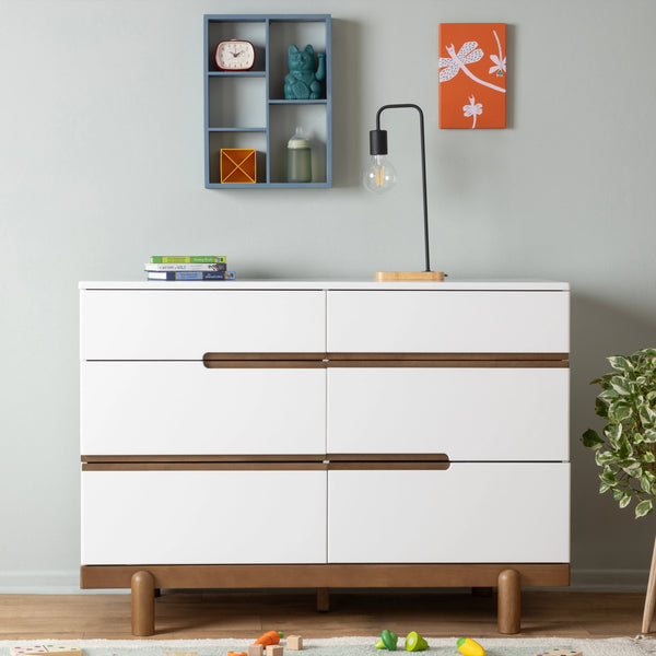 Bliss 6-Drawer Dresser, White/Walnut