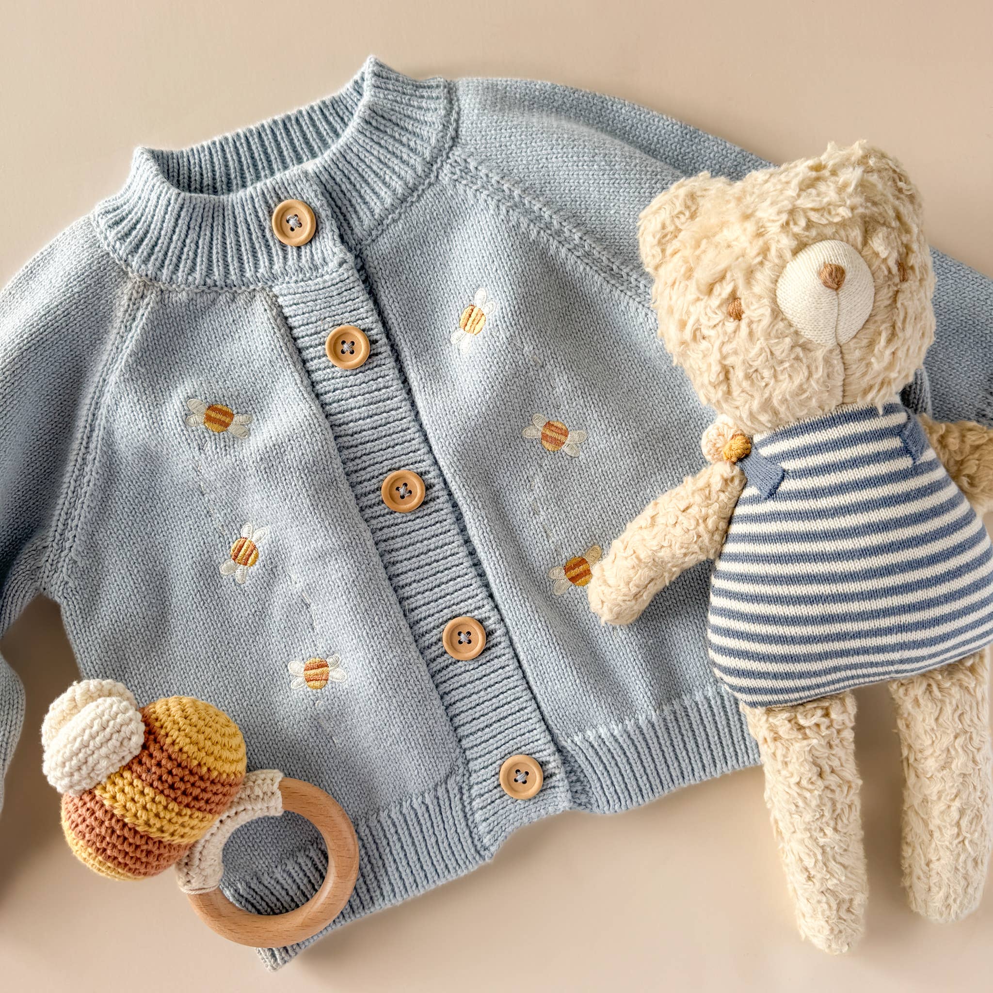 The Blueberry Hill Cotton Bee Embroidered Baby Cardigan