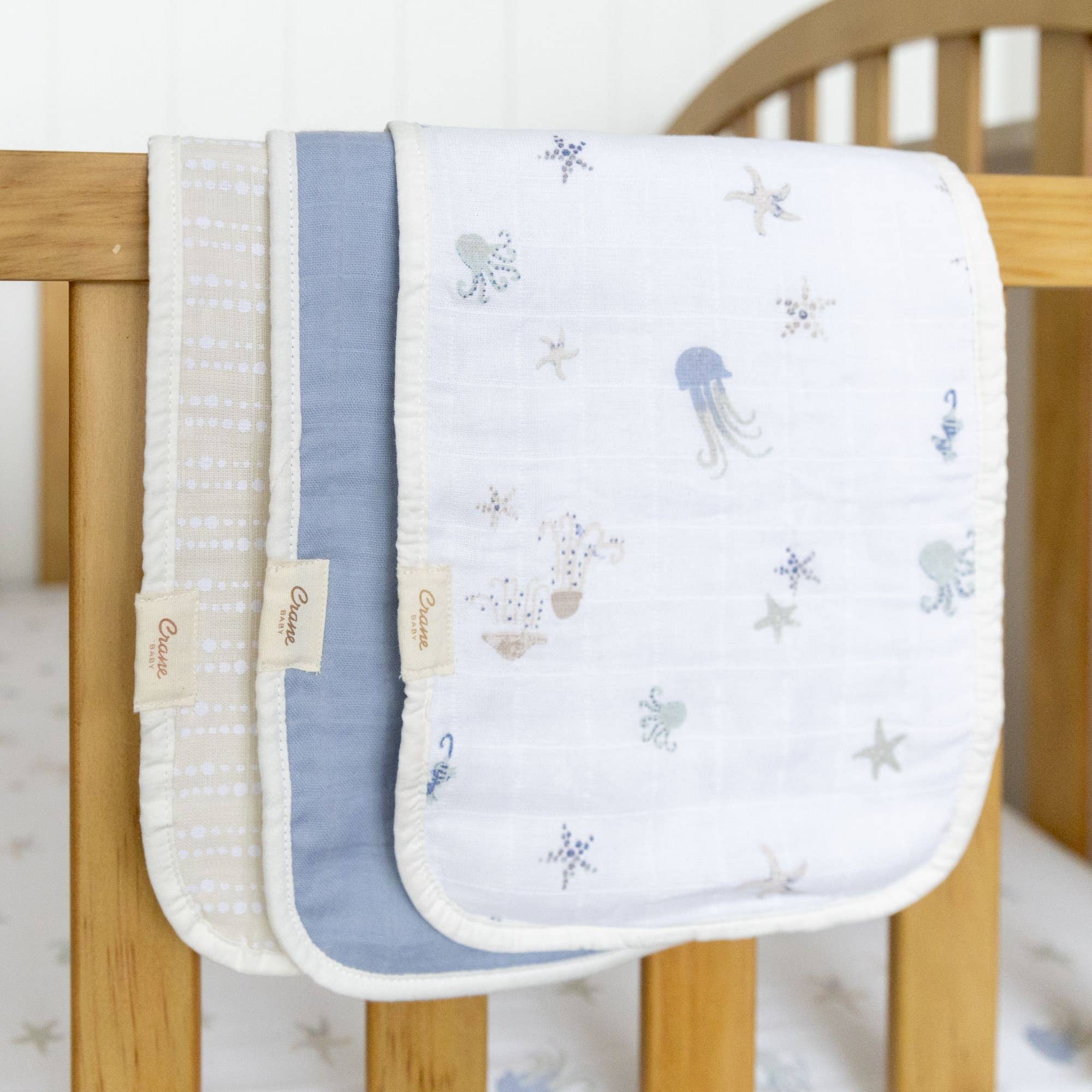 Crane Baby Cove 3-pc. Baby Burp Cloth Set (Ocean)