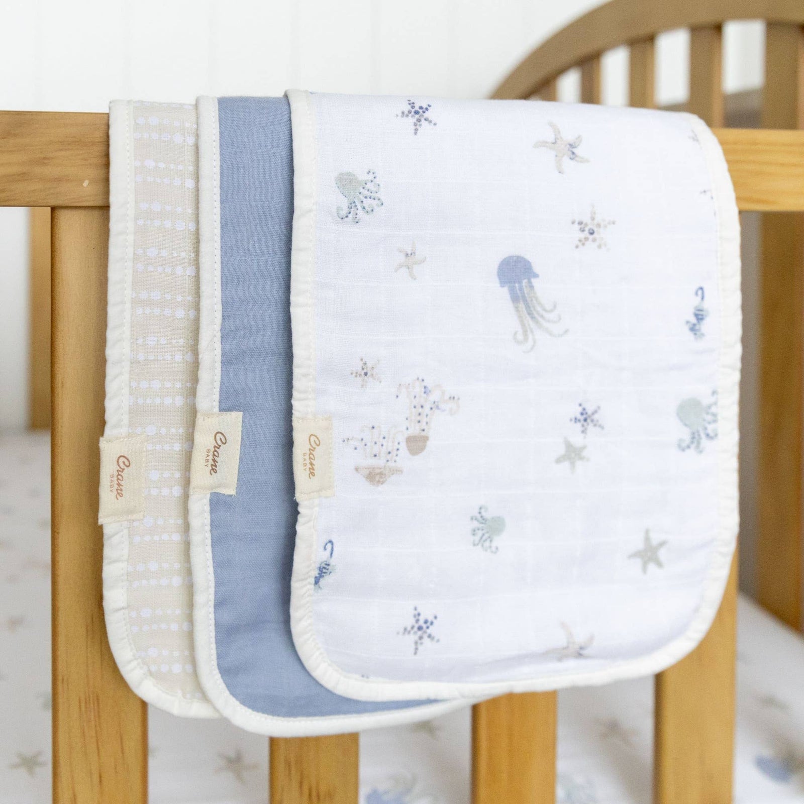 Crane Baby Cove 3-pc. Baby Burp Cloth Set (Ocean)