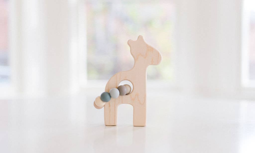 Bannor Toys Giraffe Grasping Wooden Baby Toy with Teething Beads, Riverbead