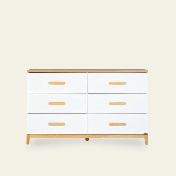 Lala Big 6-Drawer Dresser, White/Red Oak