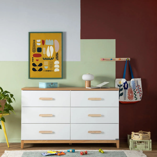 Lala Big 6-Drawer Dresser, White/Red Oak