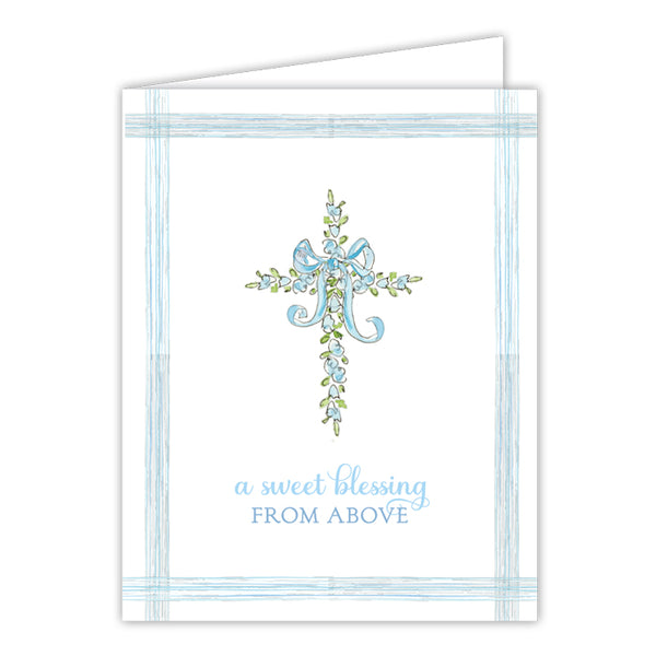 Card - A Sweet Blessing from Above Blue Floral Cross with Bow