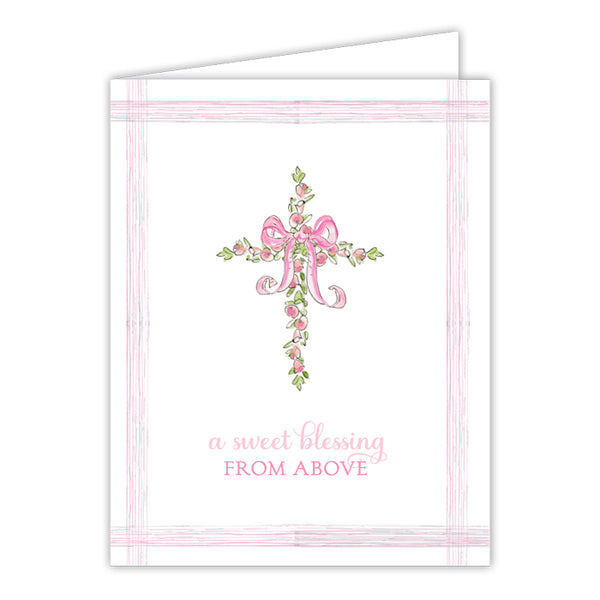 Card - A Sweet Blessing from Above Pink Floral Cross with Bow