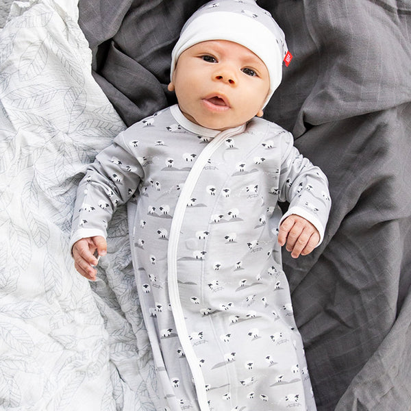 Baa Baa Baby Magnetic Sack Gown & Hat Set, Gray