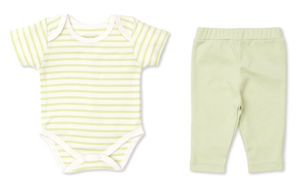 Basic Stripe Bodysuit w/ Solid Pant Set, Green