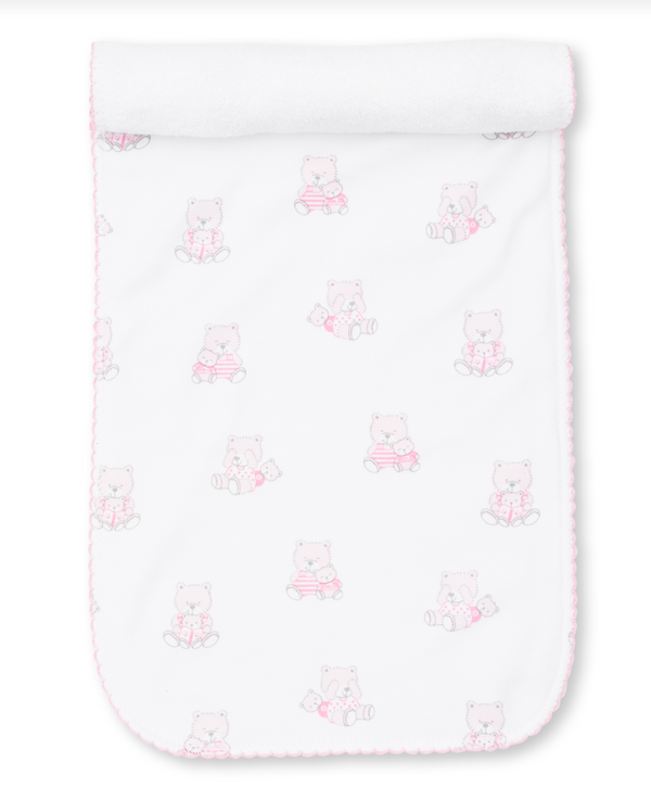 Bear Snuggles Burp Cloth, Pink
