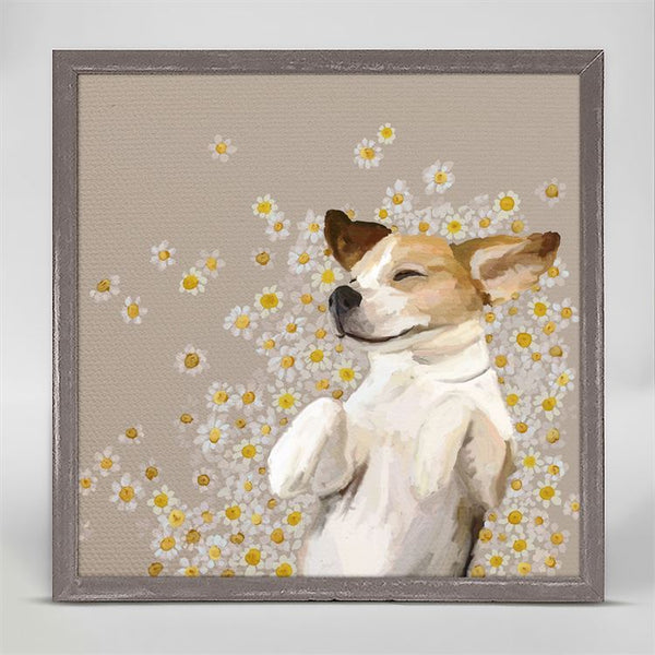 Best Friend - Happy As A Dog In Daisies, Mini Framed Canvas