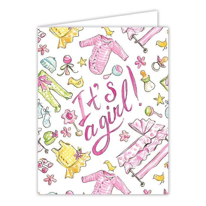 Rosanne Beck Card - It's A Girl Baby Icons, Pink