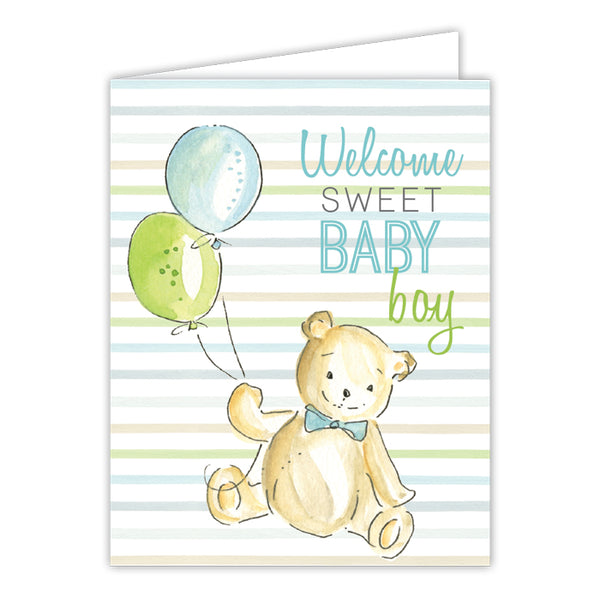 Card - Welcome Sweet Baby Boy Blue Teddy Bear