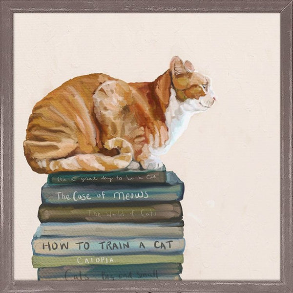 Cat On Books 1, Mini Framed Canvas