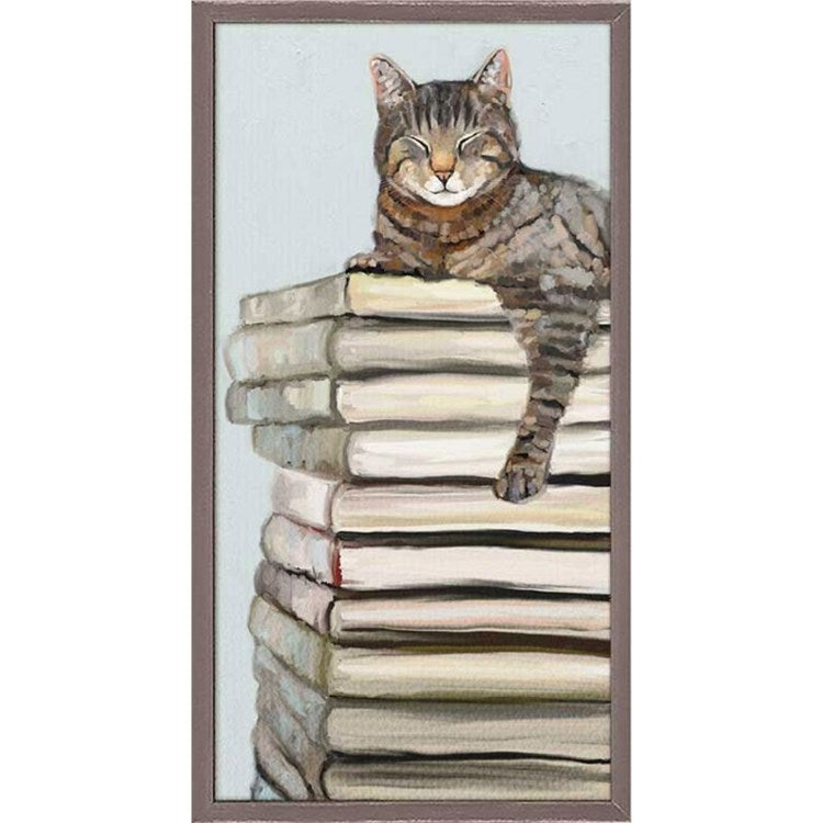 Cat On Books 2, Mini Framed Canvas