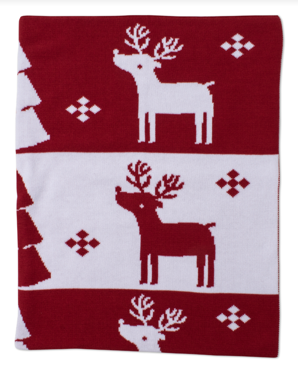 Red Reindeer Knit Novelty Blanket