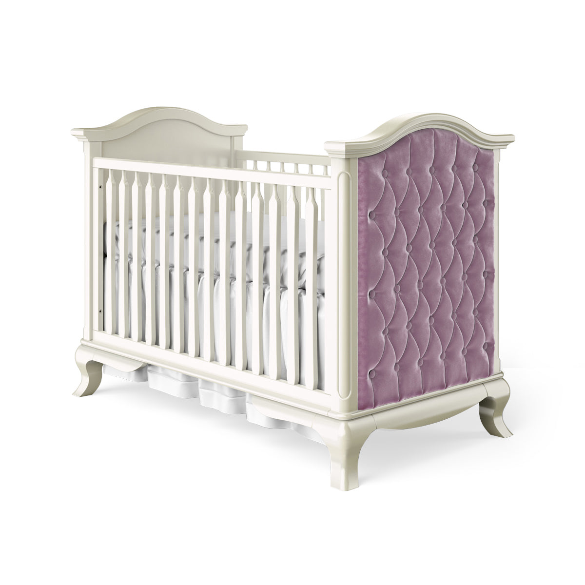 Classic Crib Tufted Panel Bianco Satinato with Pink Velvet