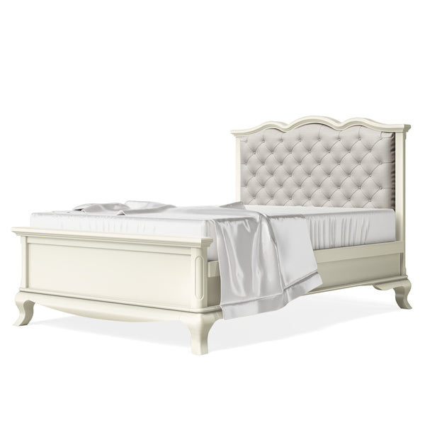 Full Bed Tufted Headboard Bianco Satinato with Beige Linen