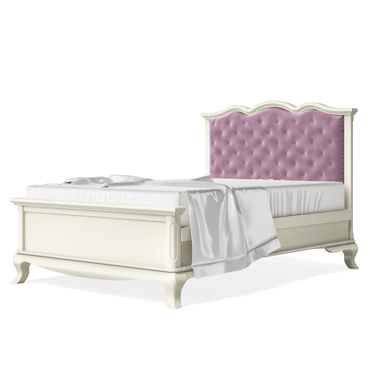 Full Bed Tufted Headboard Bianco Satinato with Pink Velvet