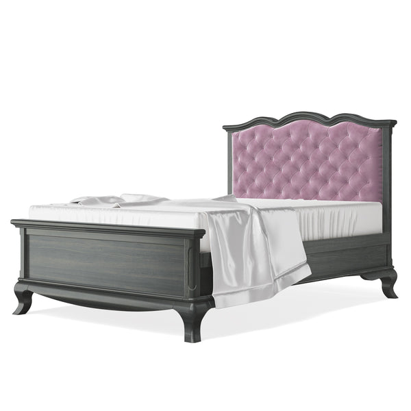 Full Bed Tufted Headboard Espresso with Pink Velvet