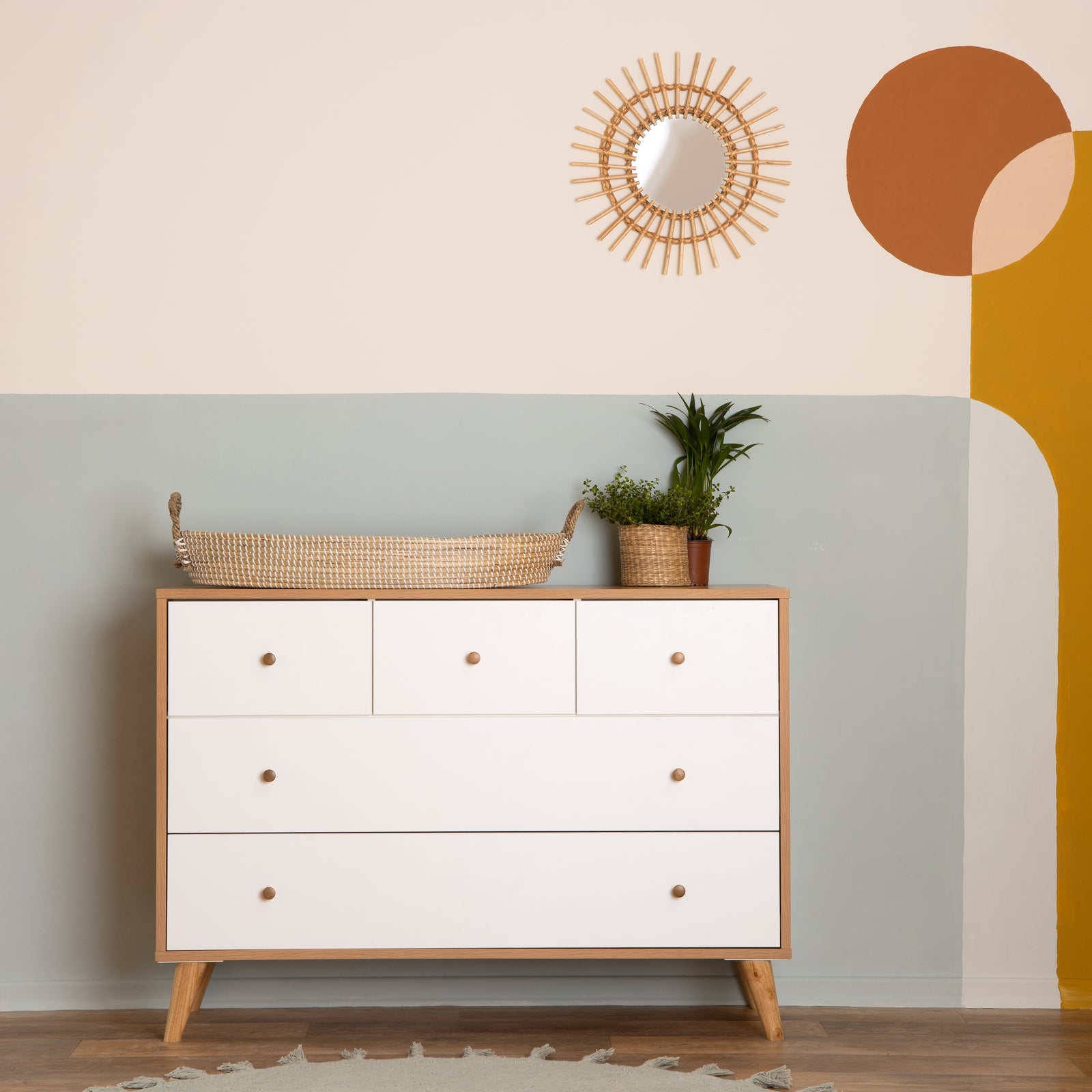 Austin 5-drawer Dresser White/Red Oak