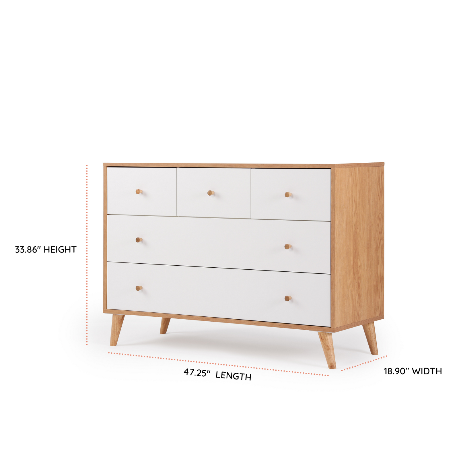 Austin 5-drawer Dresser White/Red Oak