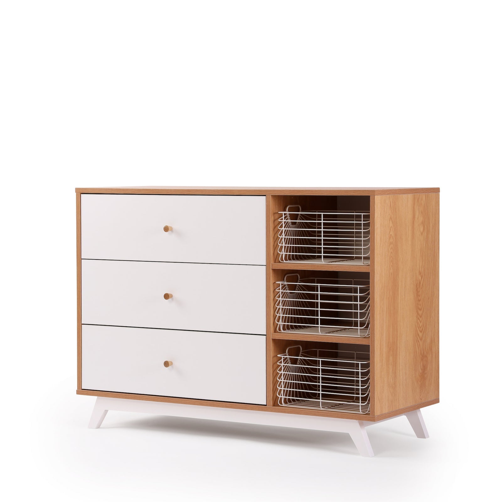 Central Park 3-drawer, Two Shelves Dresser White/Red Oak