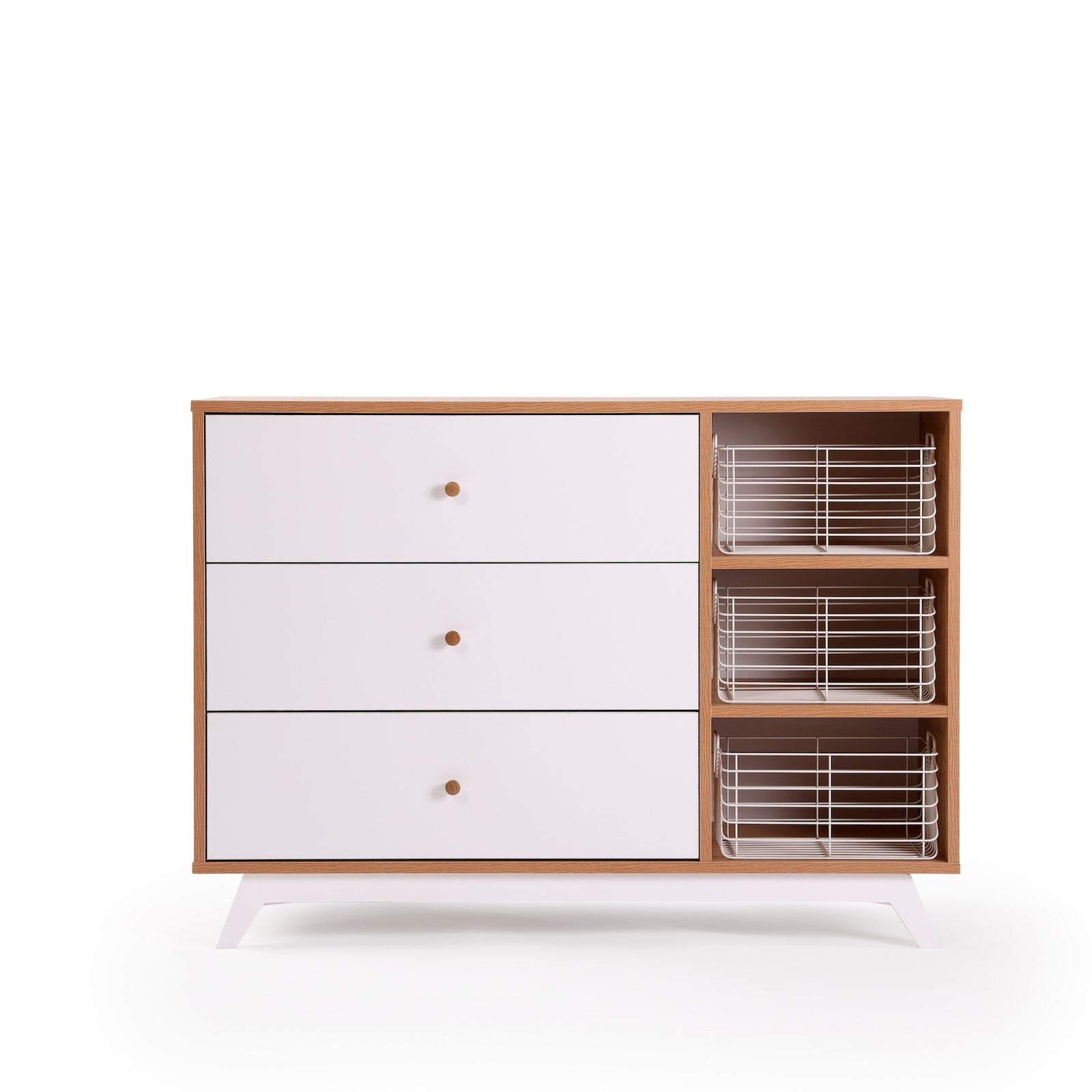 Central Park 3-drawer, Two Shelves Dresser White/Red Oak