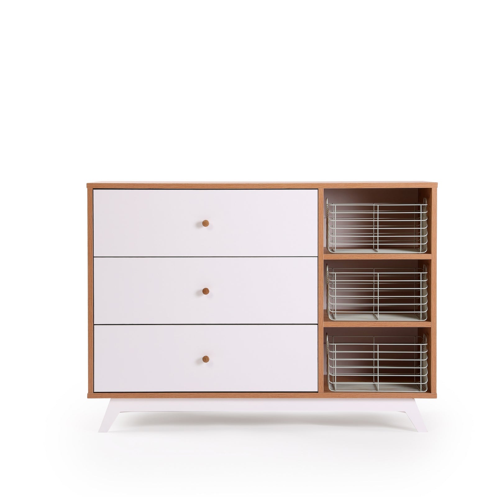 Central Park 3-drawer, Two Shelves Dresser White/Red Oak