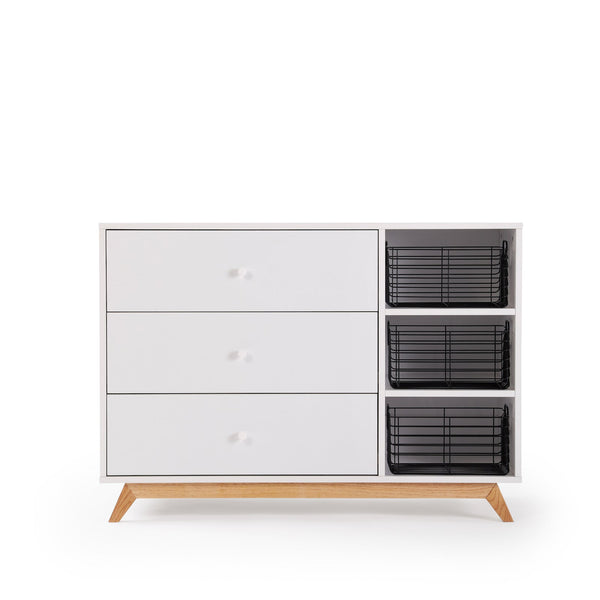 Central Park 3-drawer, Two Shelves Dresser White/Natural
