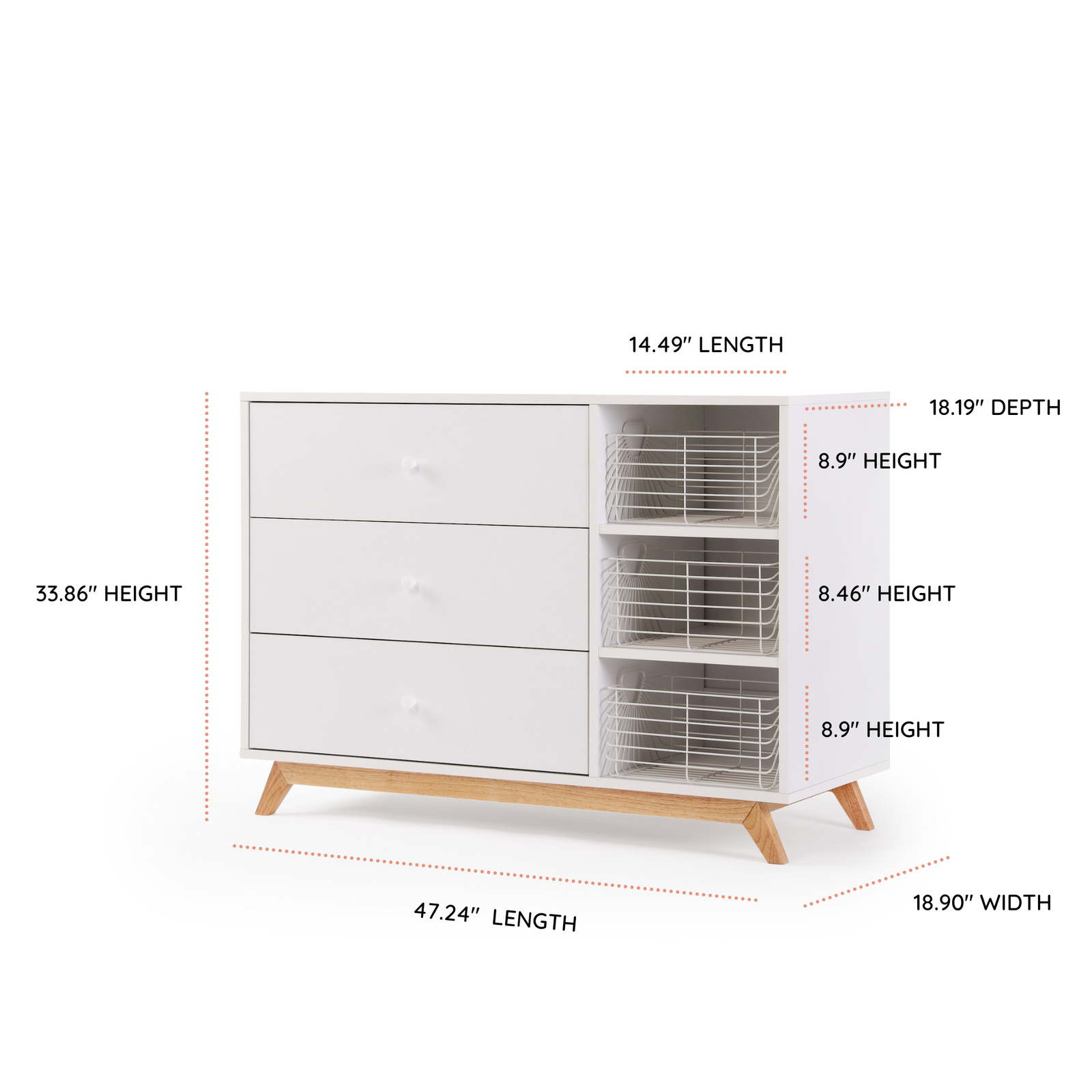 Central Park 3-drawer, Two Shelves Dresser White/Natural