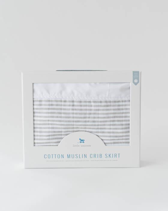 Percale Crib Skirt, Warm Grey Stripe