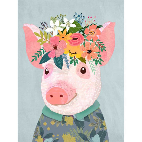 Floral Friends - Piglet, Stretched Canvas Wall Art 10x14
