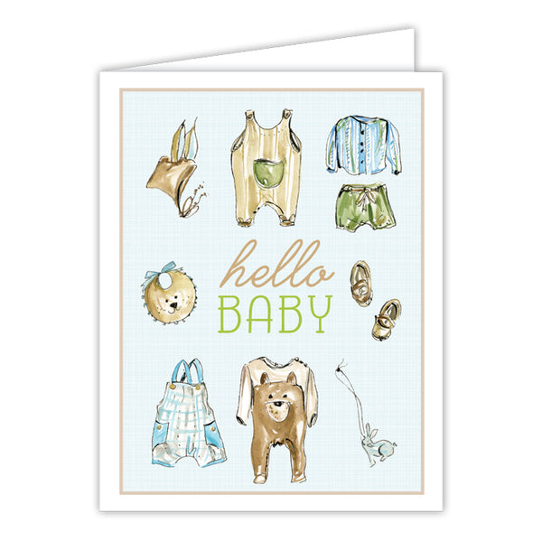 Card - Hello Baby Handpainted Baby Clothing Blue Boy
